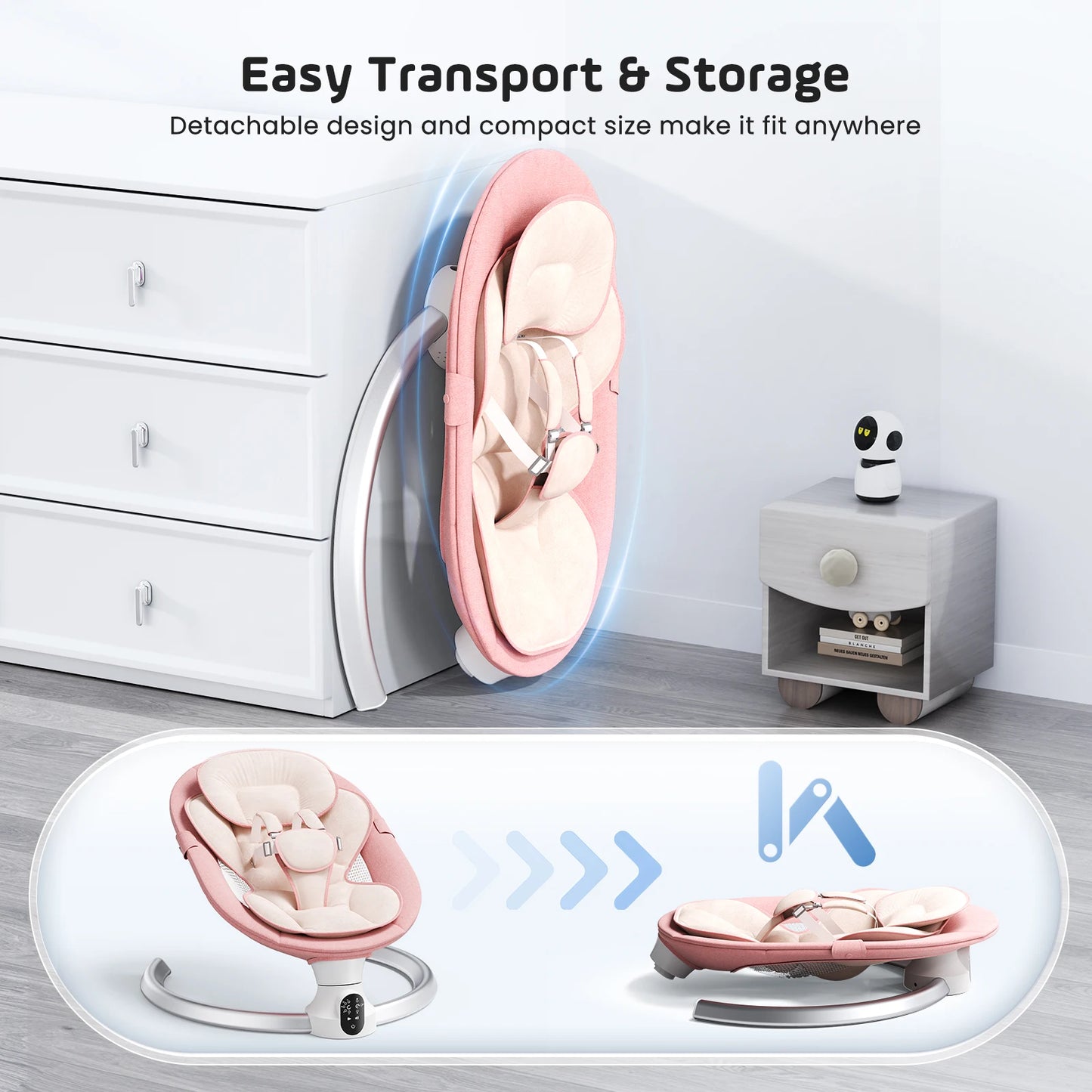 Baby Electric Swing Baby Swing with 3 timers,Application and Remote Control Transat,  5 swing speeds, 10 music,Bluetooth,pink