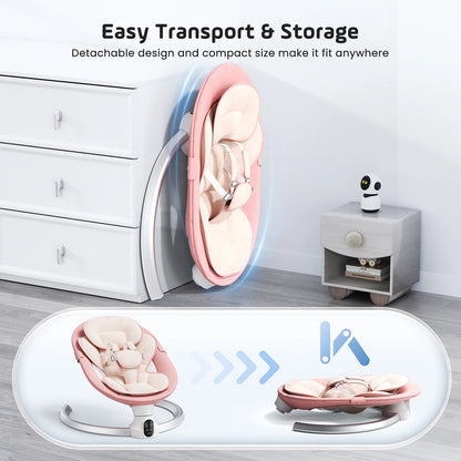 Baby Electric Swing Baby Swing with 3 timers,Application and Remote Control Transat,  5 swing speeds, 10 music,Bluetooth,pink