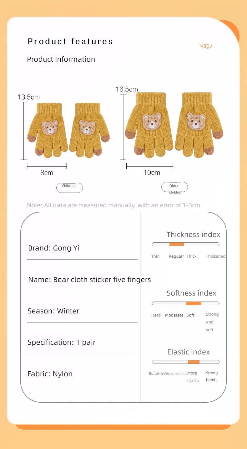 2-6 year old cartoon bear baby gloves with crochet hooks, 