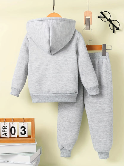 Newborn Baby Boy Long Sleeve Fleece Hoodie with Cartoon Letter Heart Print  Casual Sports Pants Set Autumn Winter