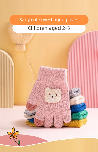 2-6 year old cartoon bear baby gloves with crochet hooks, 