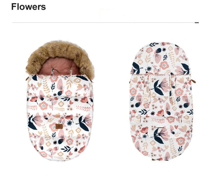 Stroller Footmuff Outdoor Winter Baby Warm In Pram Removable Thicker Windproof Fur Collar Baby Envelope Stroller Accessories