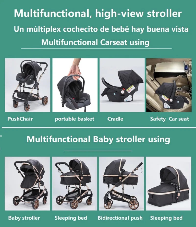 Your All-in-One Travel Solution: 3-in-1 Lightweight Stroller & Pram for All Terrains, Suitable from Birth with Easy Compact Fold by Baby Paradise