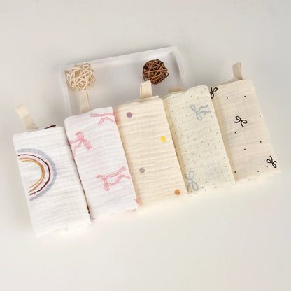 5Pcs Baby Cotton Washcloth Newborn Burp Cloth Square Towels 6-Layer Pure Cotton Soft Absorbent Gauze Cotton Baby Towels