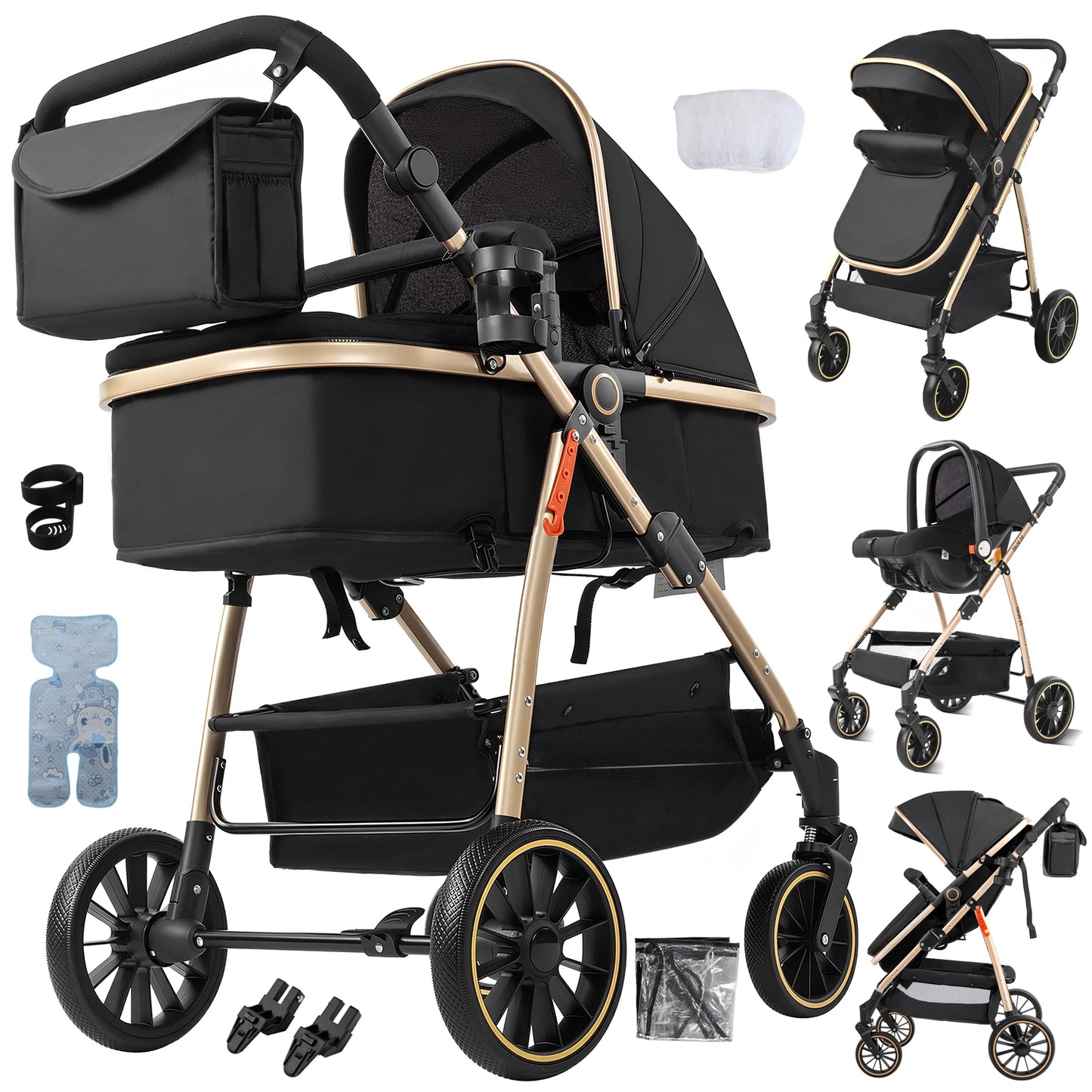 3 in 1 Baby Stroller Prams Lightweight Stroller Compact Foldable Stroller Newborn Stroller Travel System Pushchair Baby Buggy