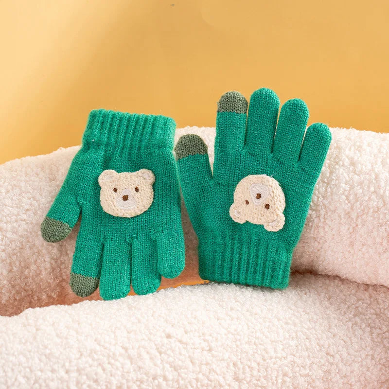 Cartoon bear baby gloves with crochet hooks thick winter