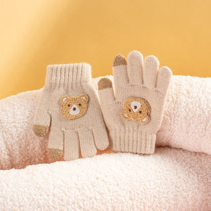 Cartoon bear baby gloves with crochet hooks thick winter