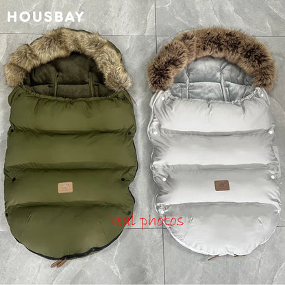 Stroller Footmuff Outdoor Winter Baby Warm In Pram Removable Thicker Windproof Fur Collar Baby Envelope Stroller Accessories