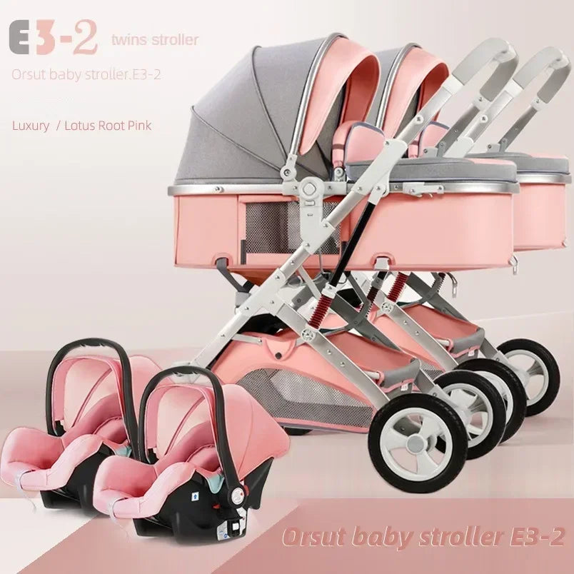 2025 New 3-in-1 Twin Baby Stroller with Car Seat Portable 