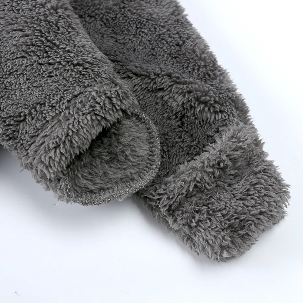 0-24M Baby Rompers Infant Clothes Winter Newborn Baby Boy Girl Zipper Bodysuit Bear Fleece Hooded Pyjamas