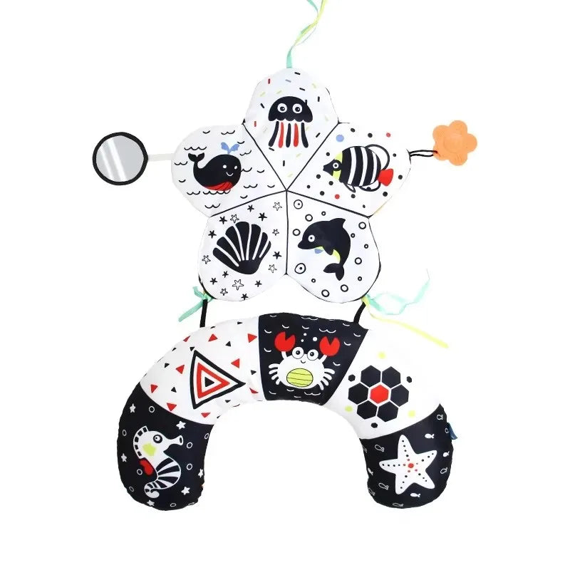Montessori High Contrast Sensory Toys Baby Pillow Tummy Time Toy Newborn Head-up Training Pillow Teether Rattles 0 6 12 Months