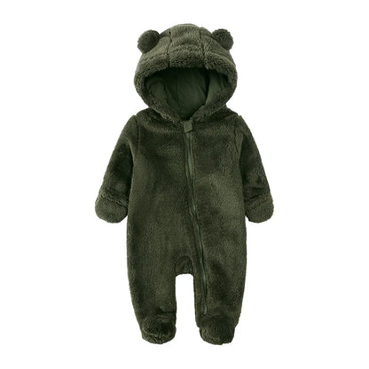 0-24M Baby Rompers Infant Clothes Winter Newborn Baby Boy Girl Zipper Bodysuit Bear Fleece Hooded Pyjamas