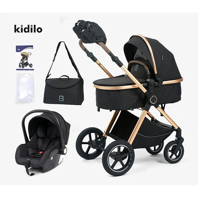 Three-in-One High-View Child Stroller with Car Seat.