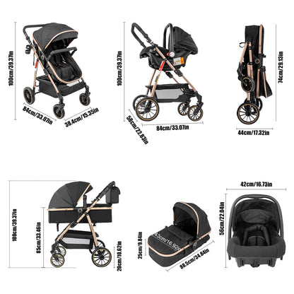 3 in 1 Baby Stroller Prams Lightweight Stroller Compact Foldable Stroller Newborn Stroller Travel System Pushchair Baby Buggy