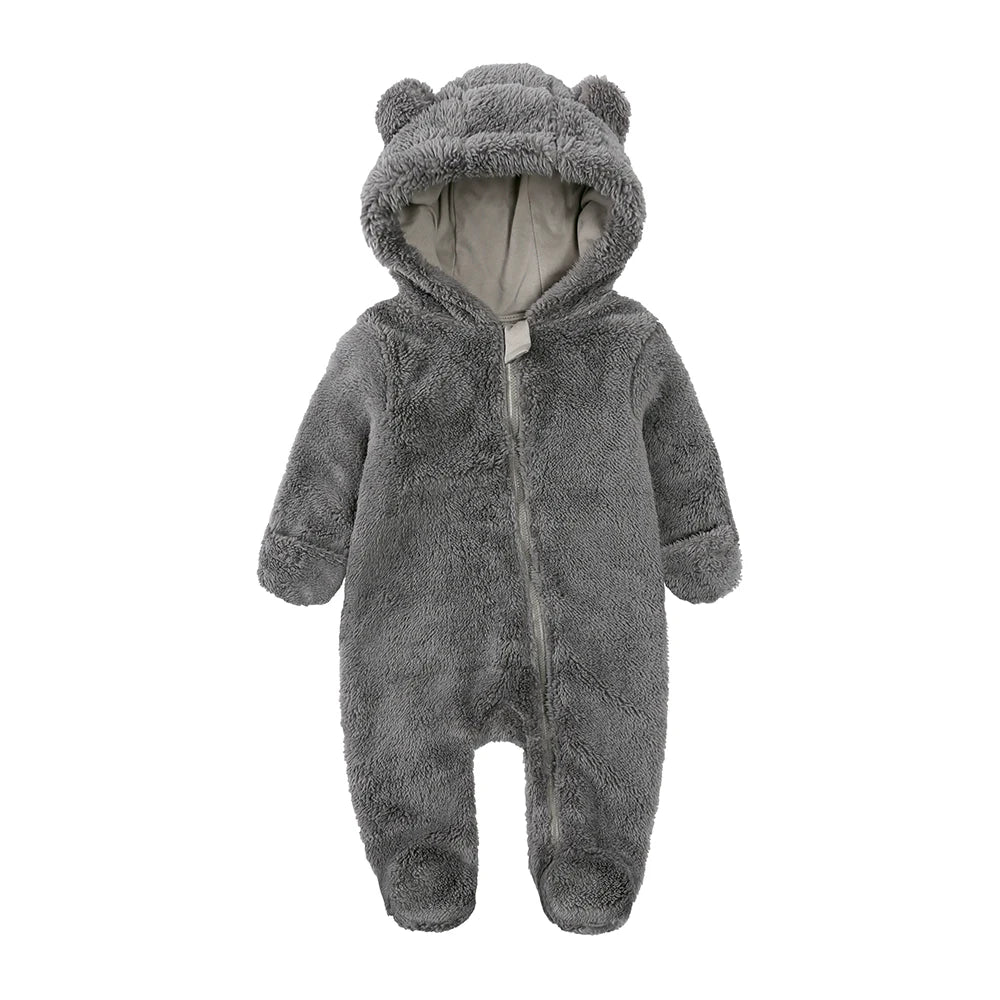 0-24M Baby Rompers Infant Clothes Winter Newborn Baby Boy Girl Zipper Bodysuit Bear Fleece Hooded Pyjamas