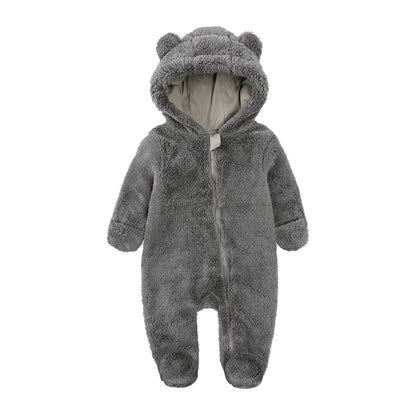 0-24M Baby Rompers Infant Clothes Winter Newborn Baby Boy Girl Zipper Bodysuit Bear Fleece Hooded Pyjamas