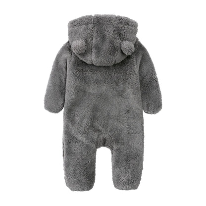 0-24M Baby Rompers Infant Clothes Winter Newborn Baby Boy Girl Zipper Bodysuit Bear Fleece Hooded Pyjamas
