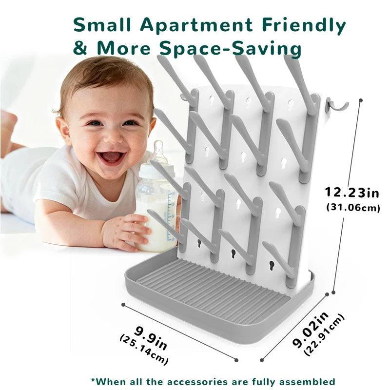 Baby Bottle Drying Rack, Baby Bottle Rack - Space saving vertical drying rack for cleaning bottles and pump components