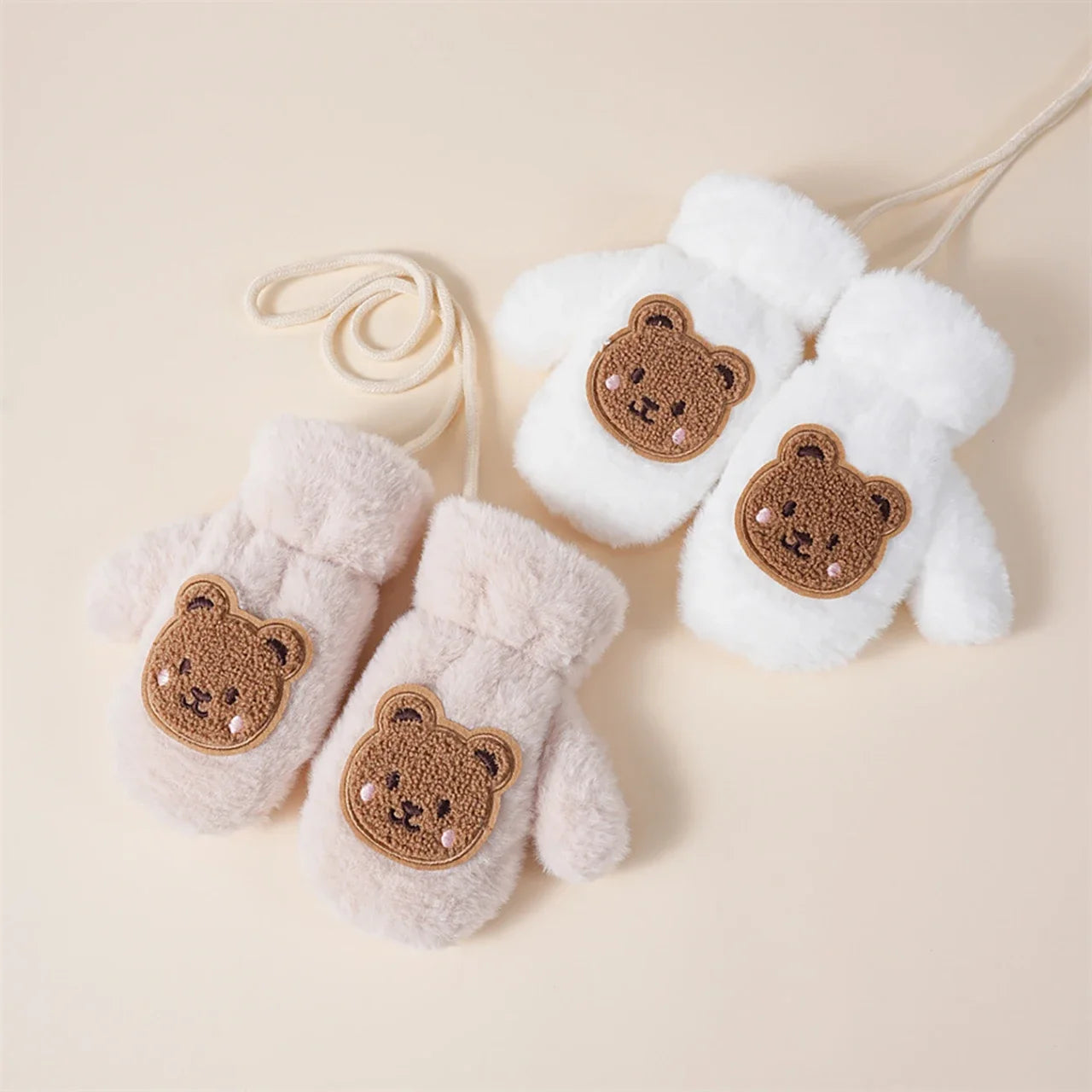 Winter Thicken Warm Baby Gloves Cute Cartoon Bear Baby