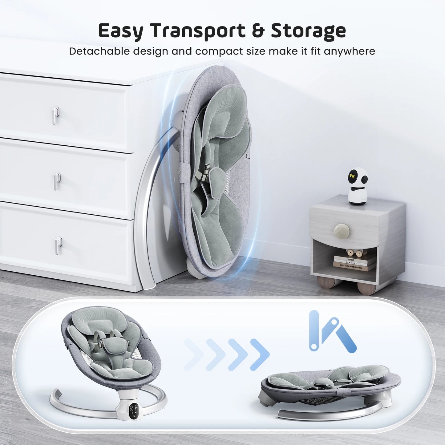 Electric Baby Swing Baby Rocker, APP and Remote Baby Scale From Birth to 9kg, 5-Point Harness Improved Baby Scale with 3 Timers