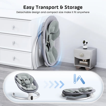 Electric Baby Swing Baby Rocker, APP and Remote Baby Scale From Birth to 9kg, 5-Point Harness Improved Baby Scale with 3 Timers