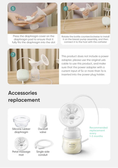 PHILIPS AVENT Portable Single Electric Breast Pump with Smart Massage & Petal Stimulation – Mimics Baby’s Natural Sucking