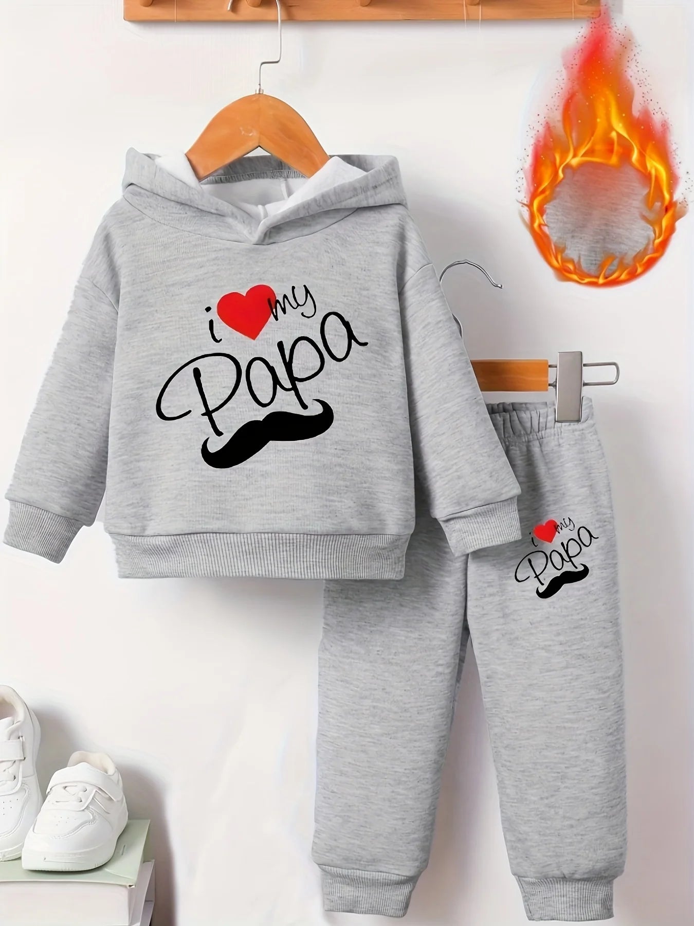 Newborn Baby Boy Long Sleeve Fleece Hoodie with Cartoon Letter Heart Print  Casual Sports Pants Set Autumn Winter