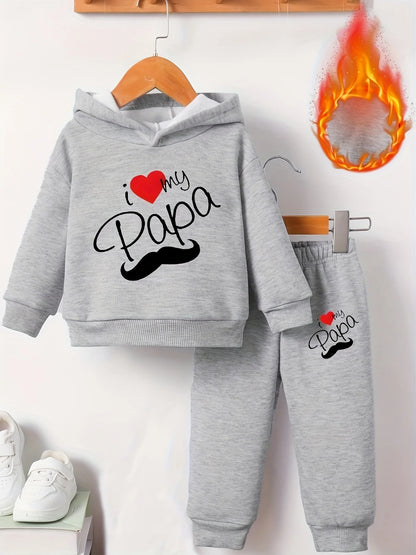 Newborn Baby Boy Long Sleeve Fleece Hoodie with Cartoon Letter Heart Print  Casual Sports Pants Set Autumn Winter