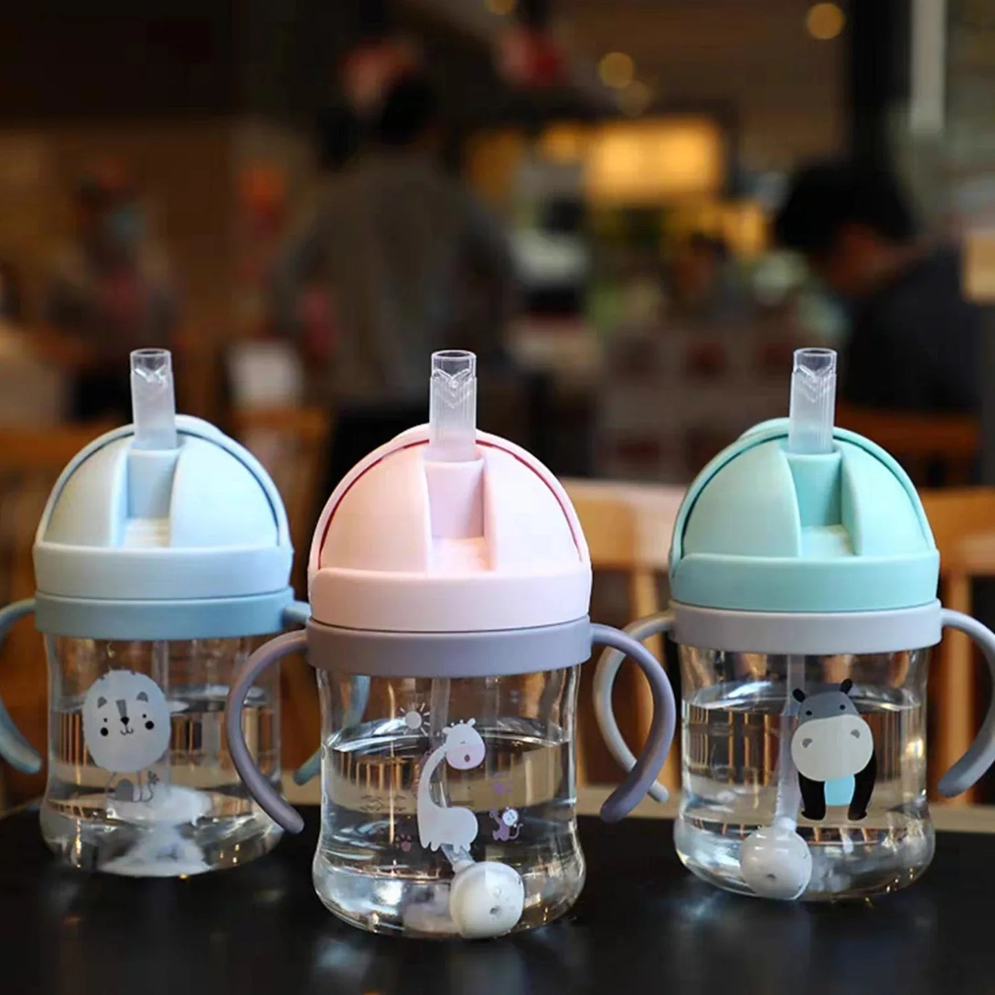 250 ml straw cup Cute cartoon bottle Baby water bottle Children's bottle Animal print training cup Boys and girls Inverted water