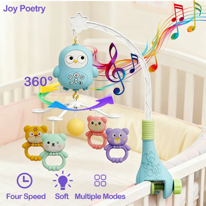 360° Musical Baby Crib Mobile Rotating Night Light Bed Bell Toy Four Speed Timming Hanging Infant Newborn Rattle Bedside Gift