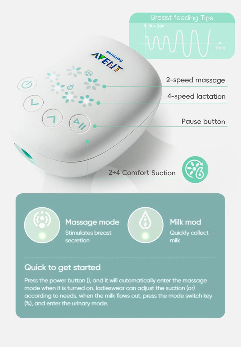 PHILIPS AVENT Portable Single Electric Breast Pump with Smart Massage & Petal Stimulation – Mimics Baby’s Natural Sucking by Baby Paradise