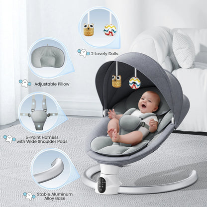 Electric Baby Swing Baby Rocker, APP and Remote Baby Scale From Birth to 9kg, 5-Point Harness Improved Baby Scale with 3 Timers