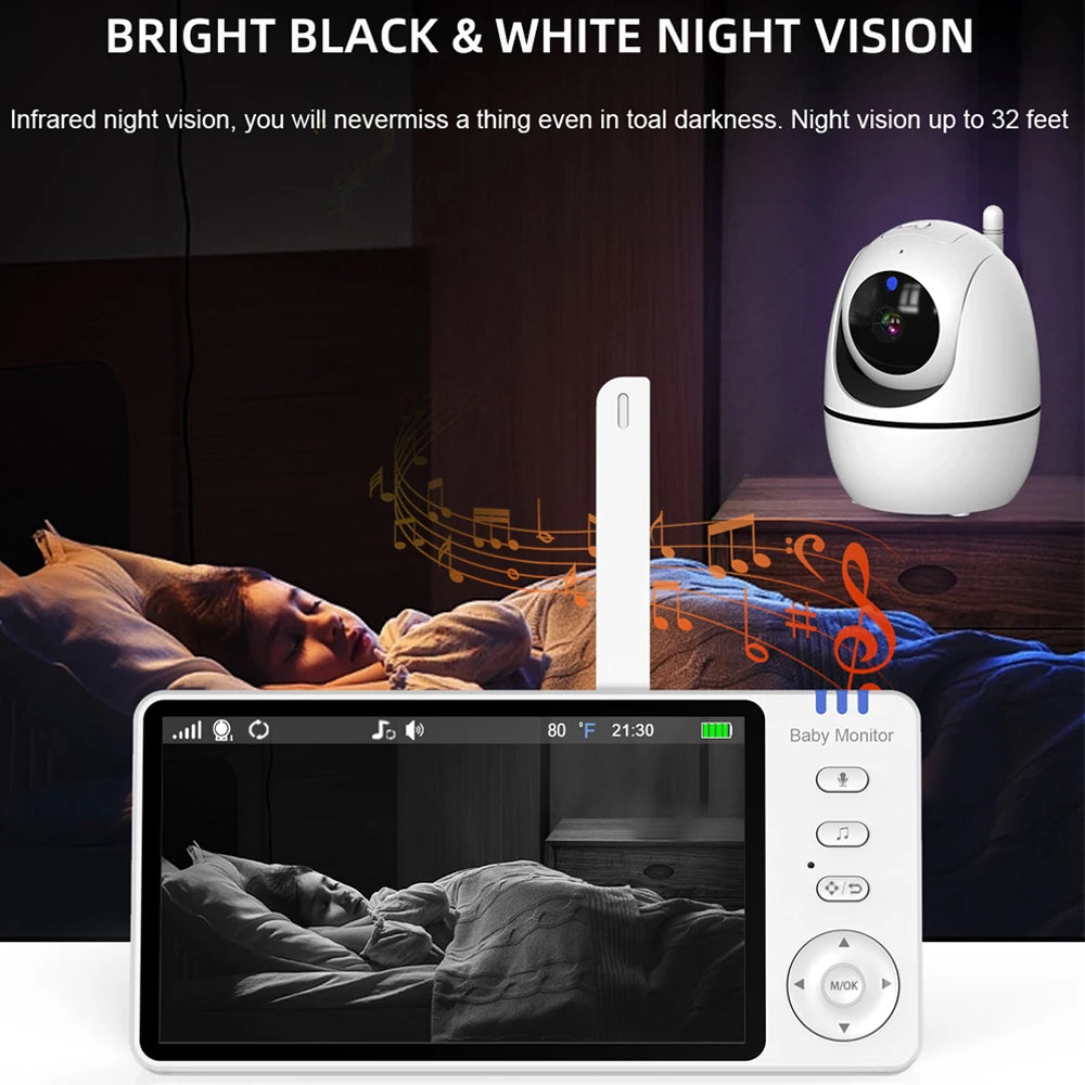 5.0 Inch Video Baby Monitor With Pan Tilt Camera Wireless Two Way Audio Night Vision Security Babysitter VOX Wake Up USB Charge by Baby Paradise