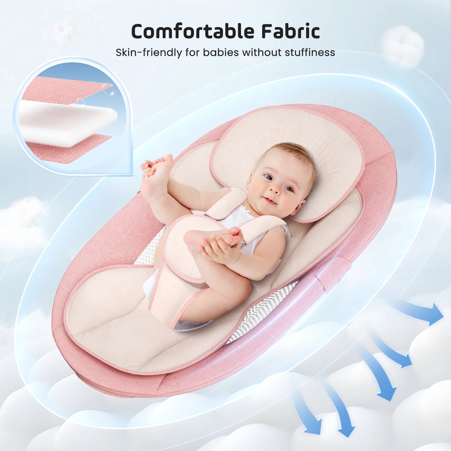 Baby Electric Swing Baby Swing with 3 timers,Application and Remote Control Transat,  5 swing speeds, 10 music,Bluetooth,pink