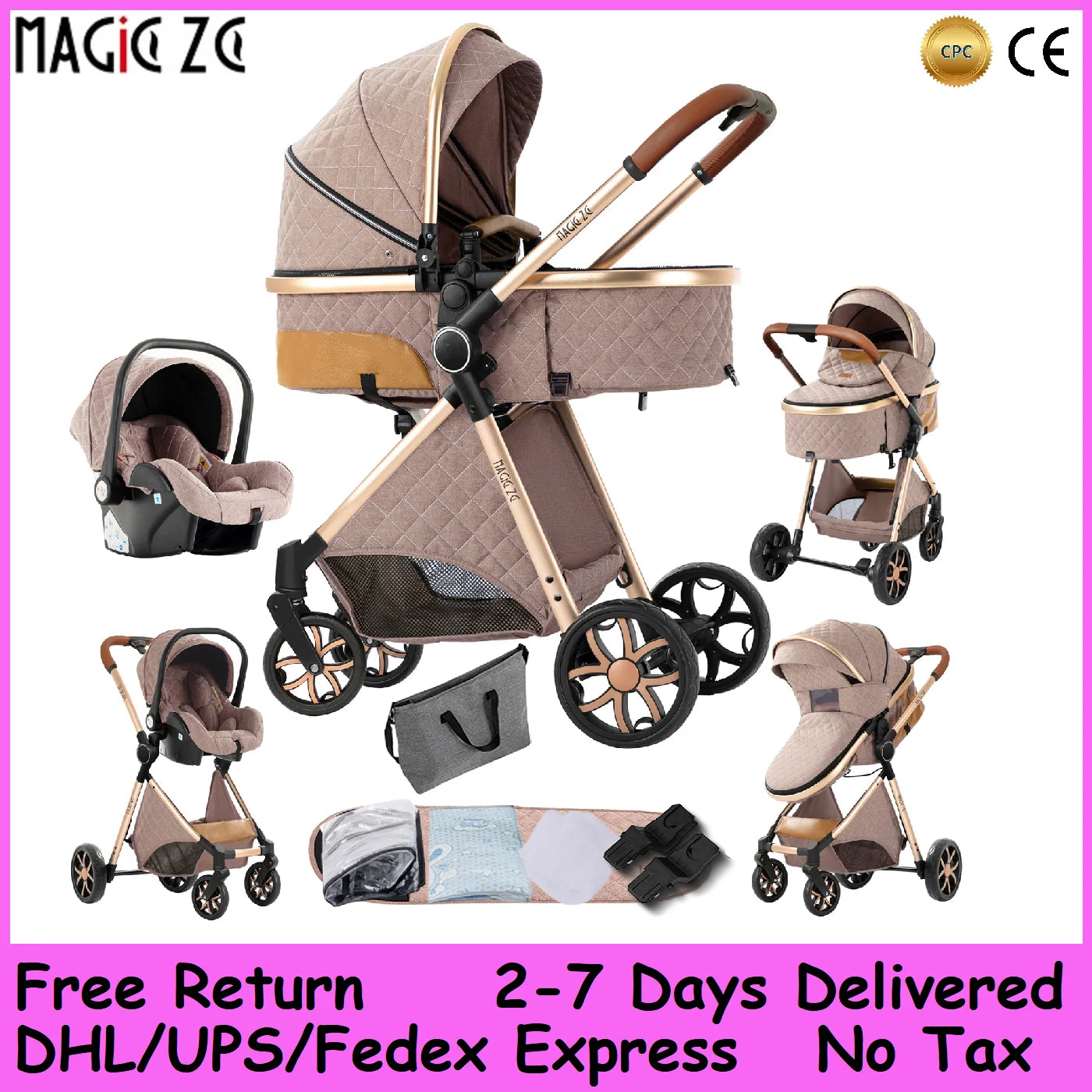 Your All-in-One Travel Solution: 3-in-1 Lightweight Stroller & Pram for All Terrains, Suitable from Birth with Easy Compact Fold