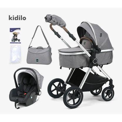 Three-in-One High-View Child Stroller with Car Seat.