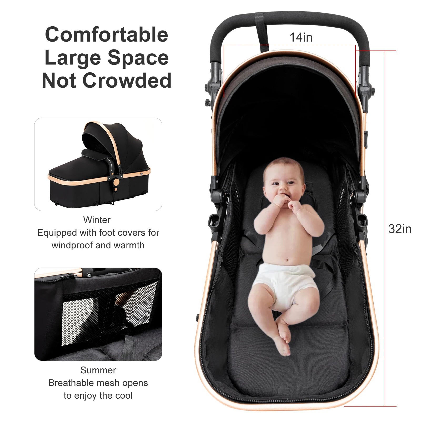 Your All-in-One Travel Solution: 3-in-1 Lightweight Stroller & Pram for All Terrains, Suitable from Birth with Easy Compact Fold by Baby Paradise