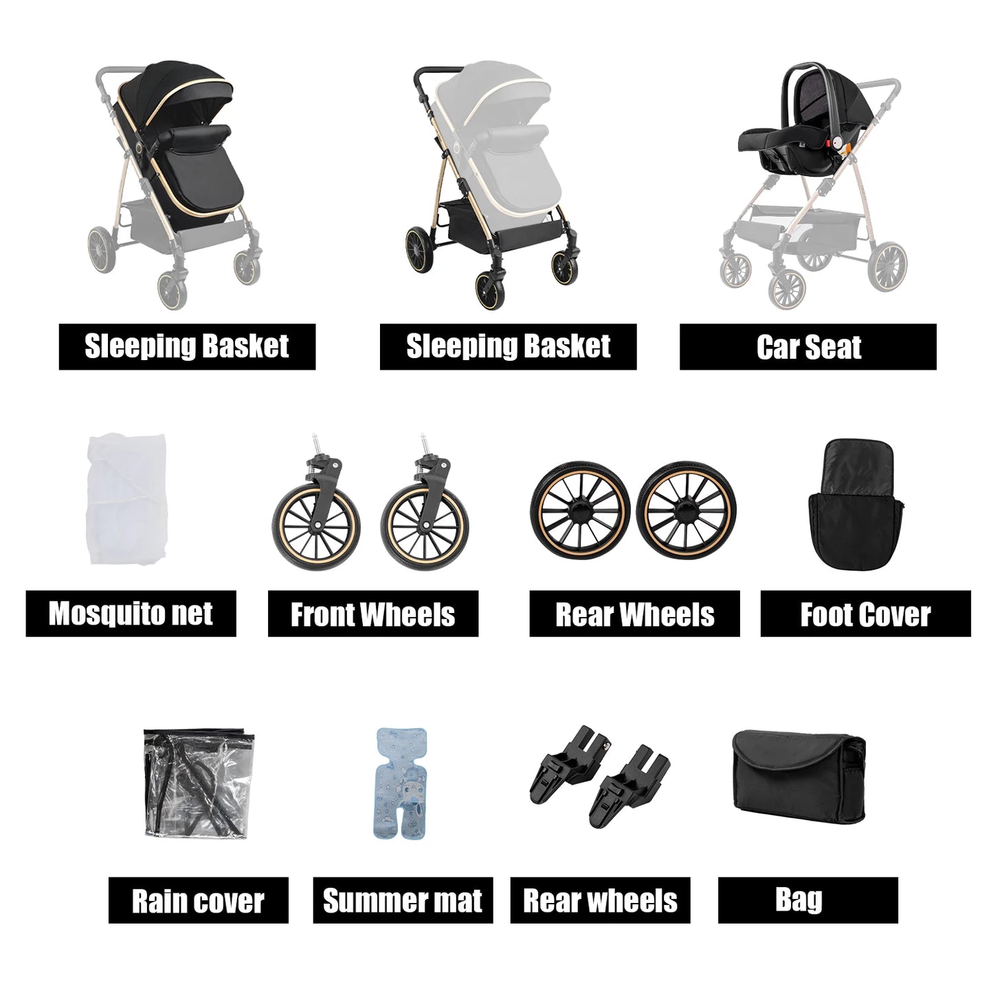 3 in 1 Baby Stroller Prams Lightweight Stroller Compact Foldable Stroller Newborn Stroller Travel System Pushchair Baby Buggy