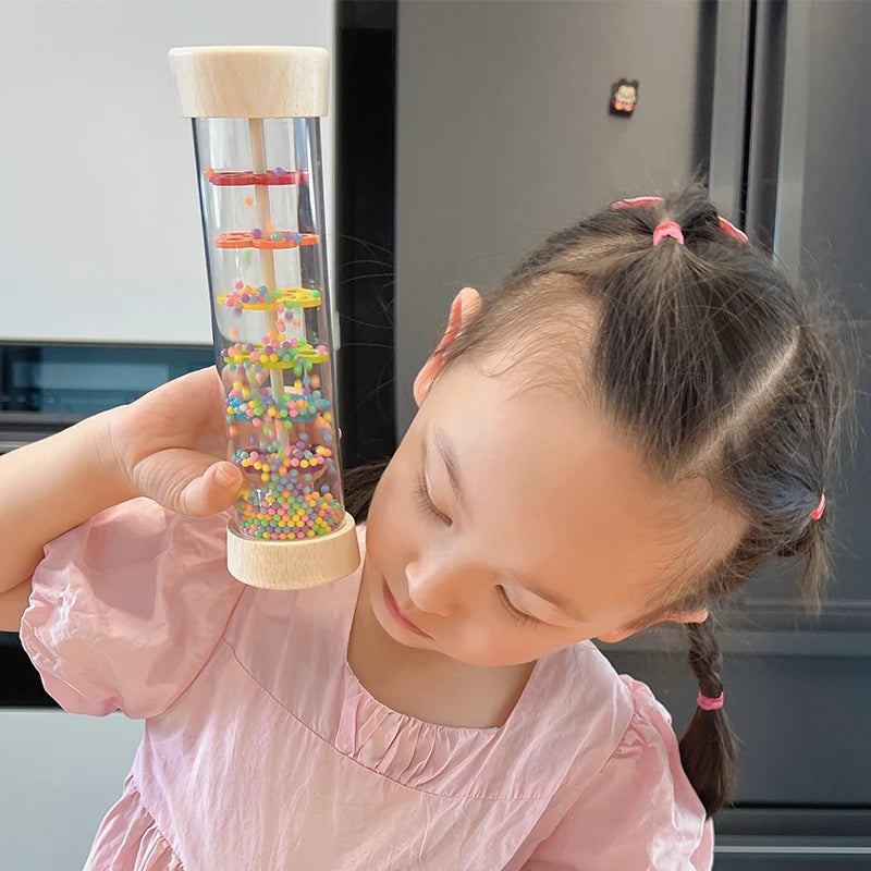 Montessori Baby Rain Stick Rainbow Hourglass Rain