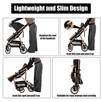 3 in 1 Baby Stroller Prams Lightweight Stroller Compact Foldable Stroller Newborn Stroller Travel System Pushchair Baby Buggy
