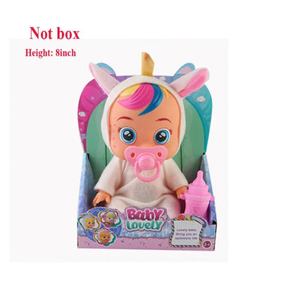 8inch 3D Weeping Babies Unicorn Baby Simulation Baby Crying Doll Creative Cute Doll For Girl Reborn Baby Vinyl Christmas Gift