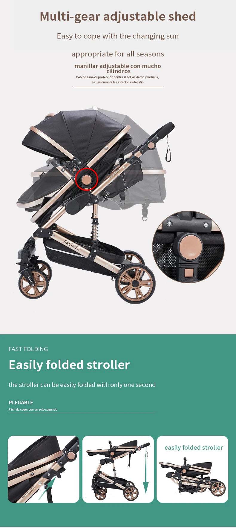 3 in 1 Baby Stroller Multifunction with Car Seat and Sleeping Basket Baby Pram Lightweight Infant Pushchair Compact Folding Pram