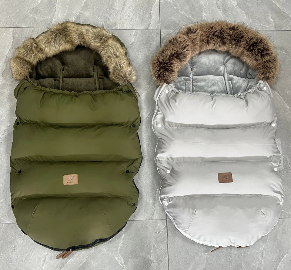 Stroller Footmuff Outdoor Winter Baby Warm In Pram Removable Thicker Windproof Fur Collar Baby Envelope Stroller Accessories
