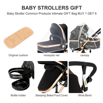 3 in 1 Baby Stroller Multifunction with Car Seat and Sleeping Basket Baby Pram Lightweight Infant Pushchair Compact Folding Pram