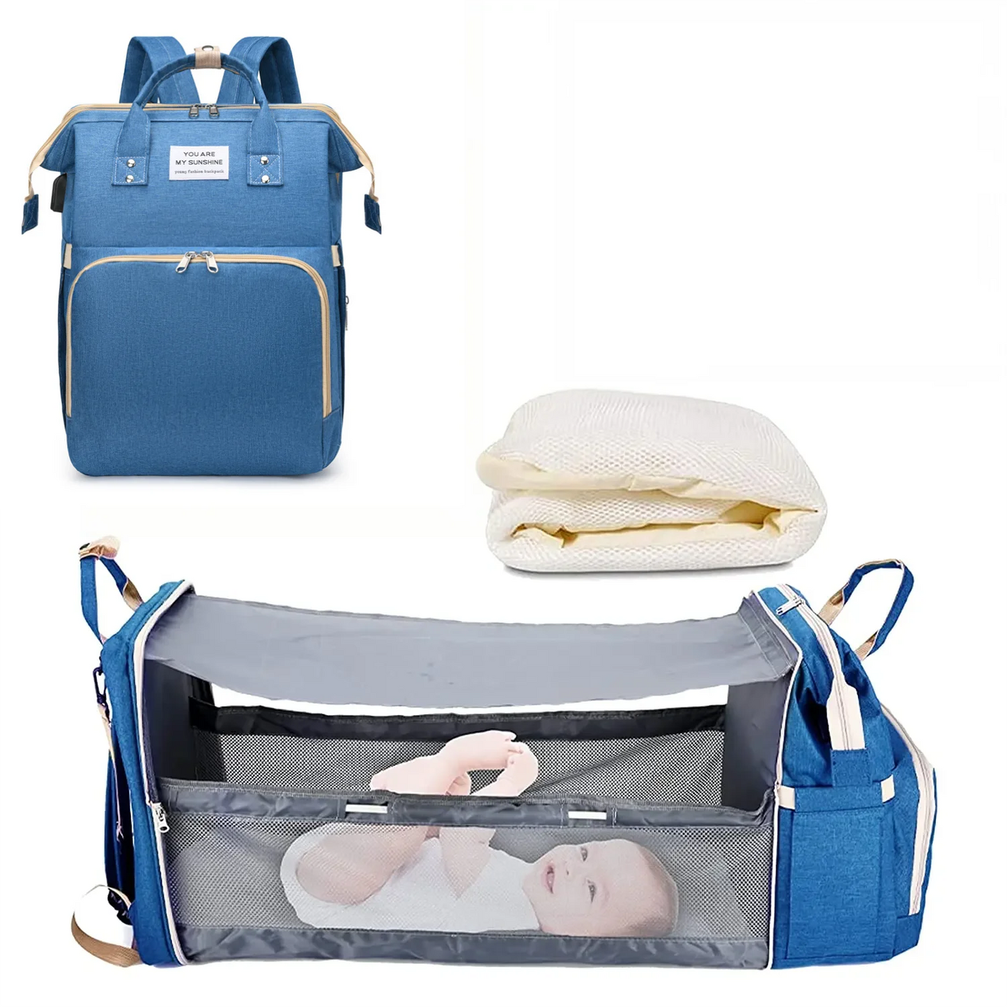 3 In 1 Diaper Bag Backpack Foldable Baby Bed Waterproof Travel Bag with USB Charge Diaper Bag Backpack with Changing Bed 3 types