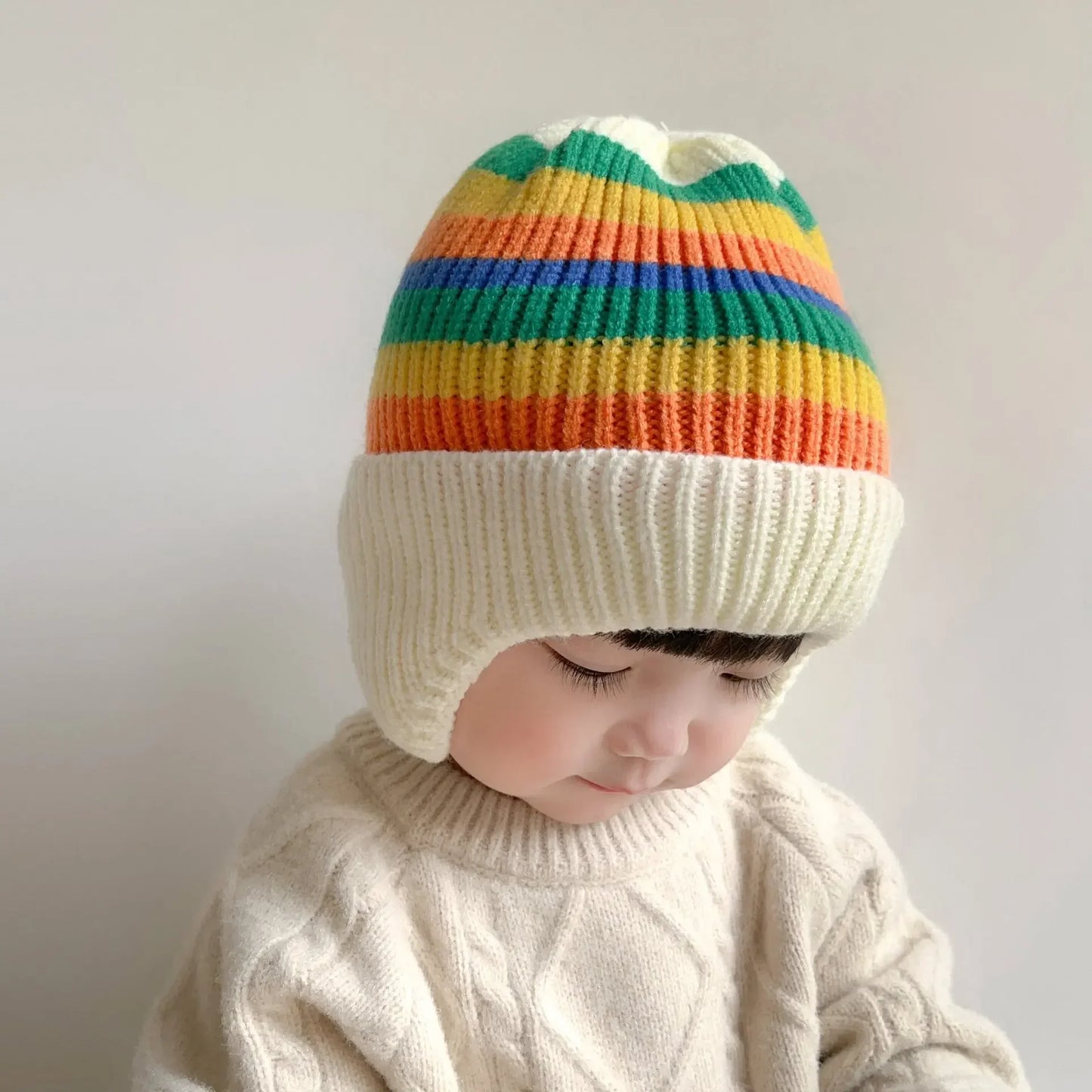Baby wool hat cute bear ear protection hat children