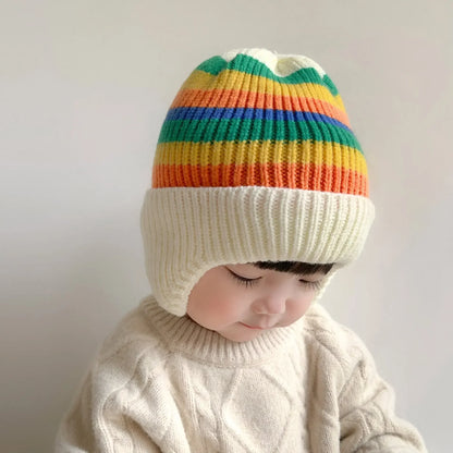 Baby wool hat cute bear ear protection hat children