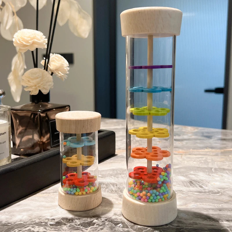 Montessori Baby Rain Stick Rainbow Hourglass Rain