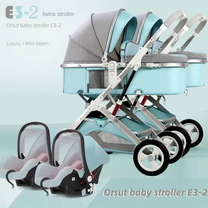 2025 New 3-in-1 Twin Baby Stroller with Car Seat