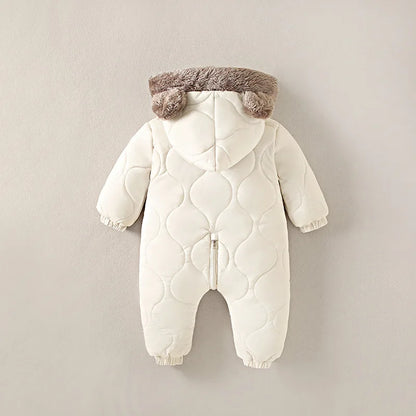 0-3 years baby onesies autumn and winter fleece warm cotton clothes newborn clothes Baby solid color hooded crawling suit Baby